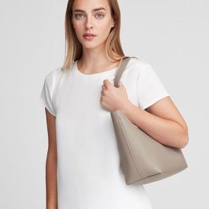 Cuyana Small Structured Leather Tote Stone/Blush w/ monogram